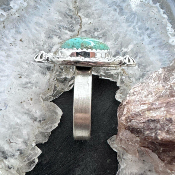 Sterling Southwestern Style Oval Turquoise Decorated Adjustable Ring For Women - Picture 5 of 10